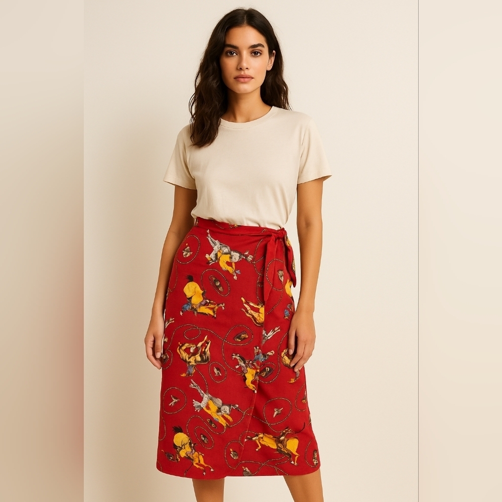 Rare D'Carlo Vintage Cotton Denim Wrap Skirt Cowboy western